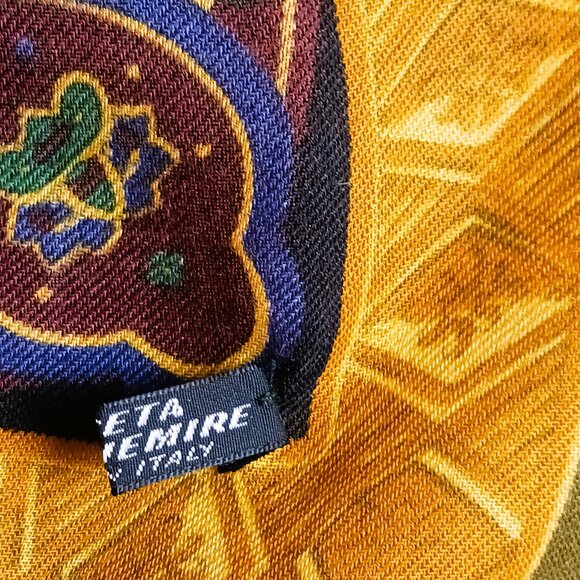 VINTAGE Large CELINE WRAP SHAWL Fall Colours Green golds navy burgandy beige EUC - Picture 8 of 8